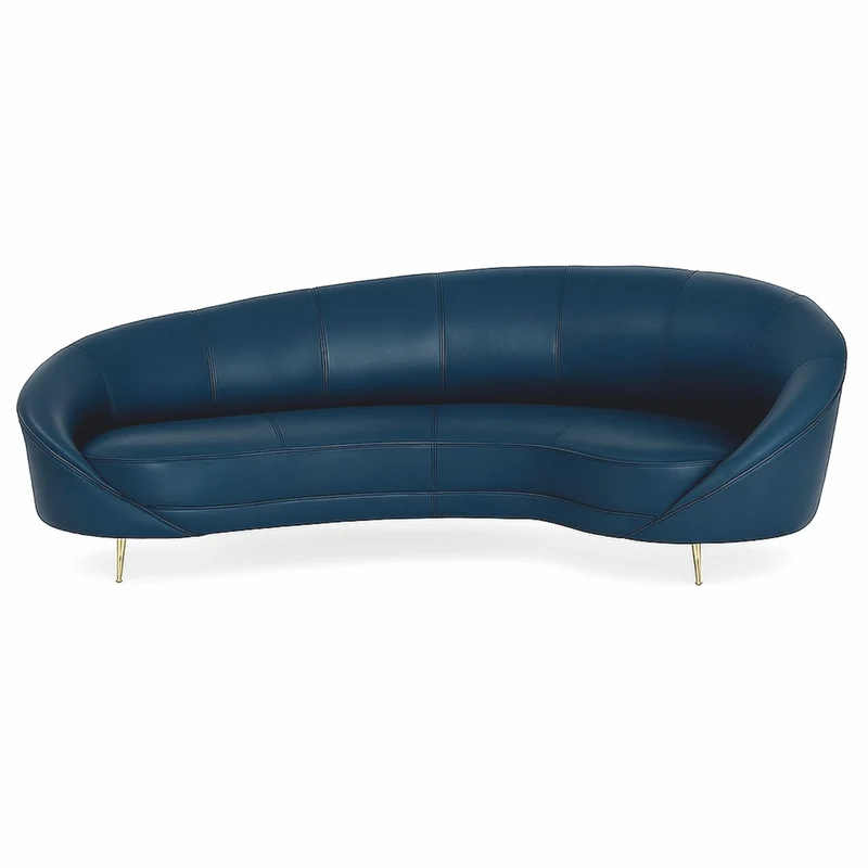 Casa Padrino Luxus Leder Sofa Blau / Messing 230 cm - Echtleder Möbel
