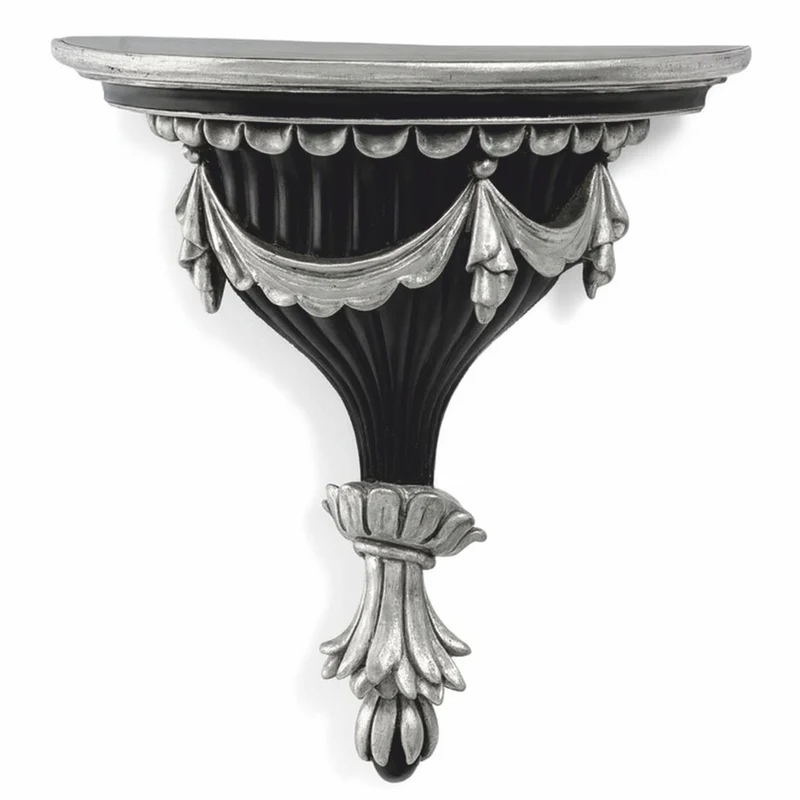 Casa Padrino Luxus Barock Wandkonsole Antik Silber / Schwarz H. 38 cm - Made in Italy