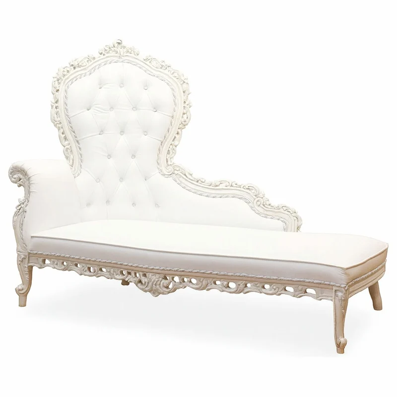 Casa Padrino Luxus Barock Leder Chaiselongue Weiß 160 cm - Barockstil Möbel