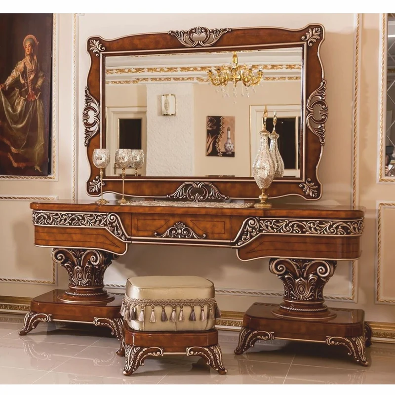 Casa Padrino Luxus Barock Schminkkommoden Set Braun / Bronze / Gold - Barock Möbel