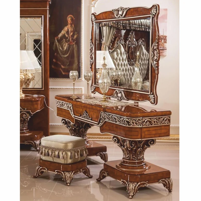 Casa Padrino Luxus Barock Schminkkommoden Set Braun / Bronze / Gold - Barock Möbel