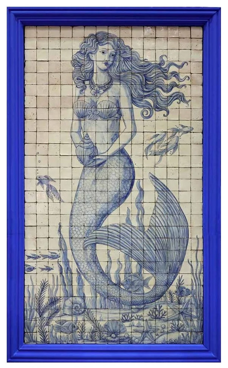 Casa Padrino Luxus Barock Wandgemälde Meerjungfrau Creme / Blau H. 280 cm - Barock Wanddeko