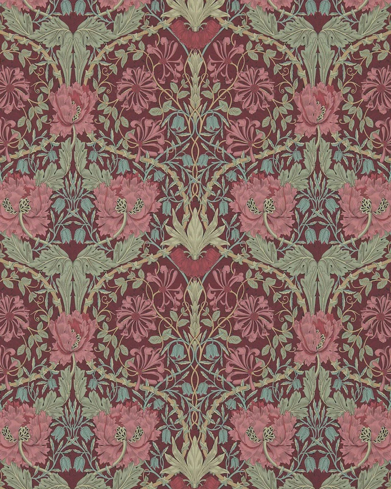 William Morris & Co. Tapet - Honeysuckle & Tulip Burgundy/Sage