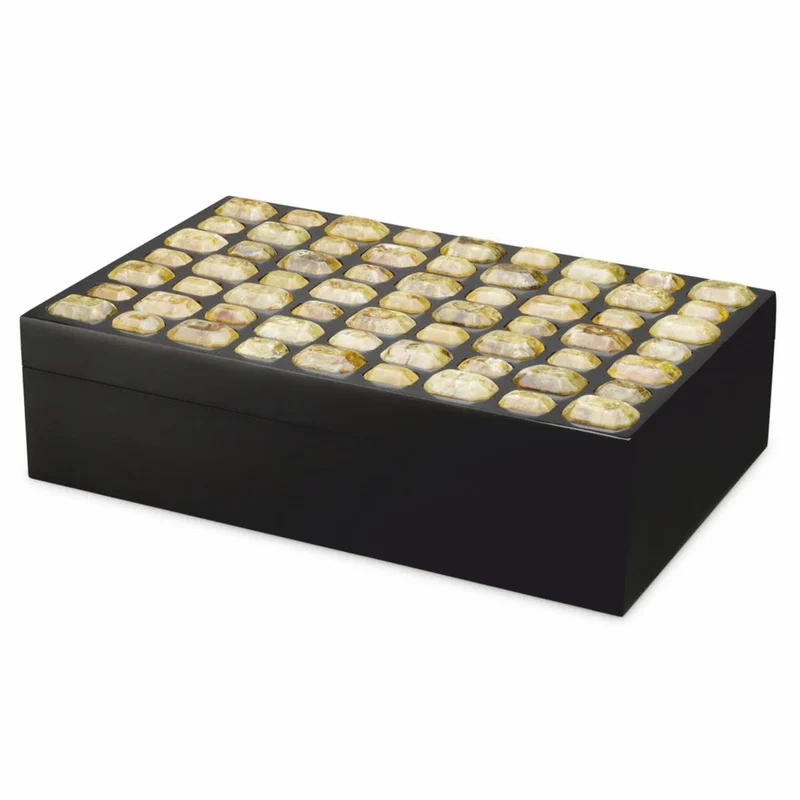 Casa Padrino Luxus Schmuckkasten Schwarz / Gelb 37,5 cm - Aufbewahrungsbox