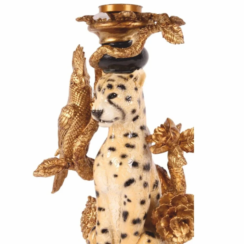 Casa Padrino Barock Beistelltisch Leopard mit Glasplatte H. 51,5 cm - Barock Möbel