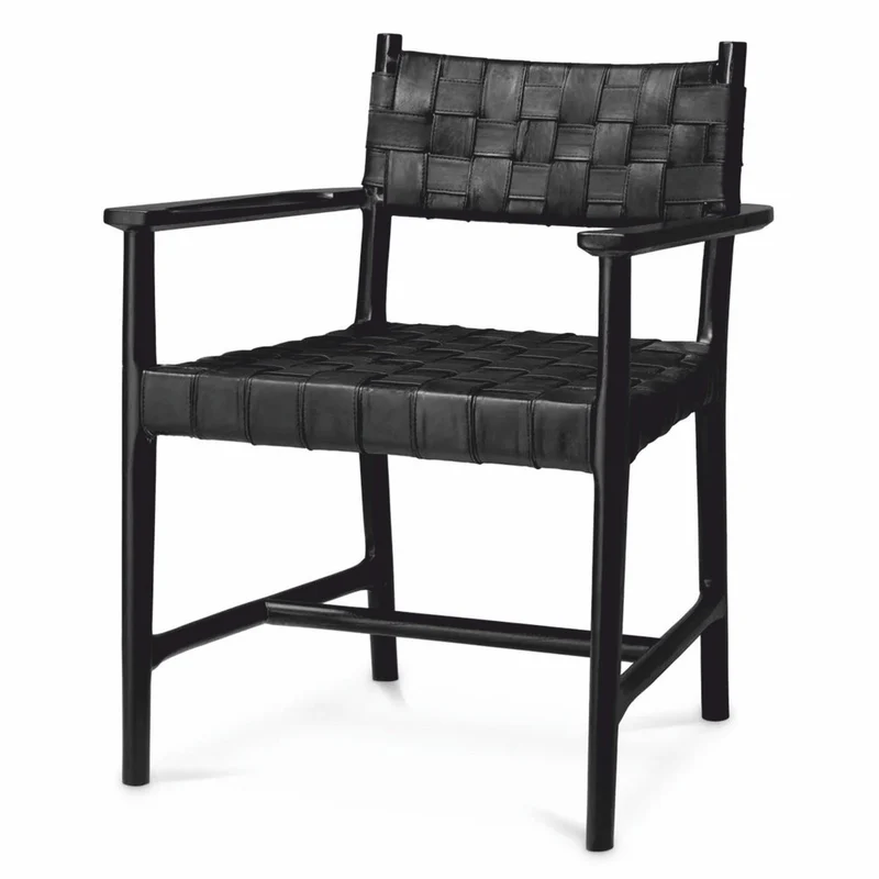 Casa Padrino Luxus Leder Esszimmer Stuhl mit Armlehnen Schwarz H. 85 cm - Luxus Möbel