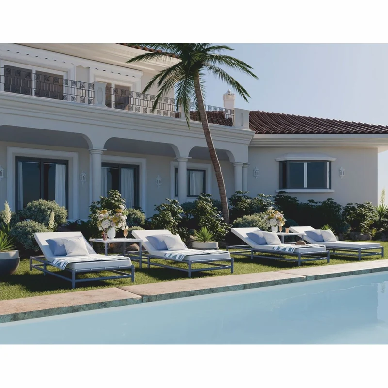 Casa Padrino Luxus Gartenliege Grau / Weiß 210 cm - Hotel & Garten Möbel