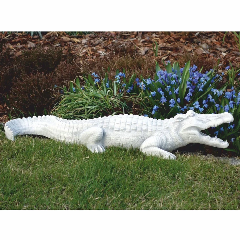 Casa Padrino Garten Deko Skulptur Krokodil Weiß 110 cm - Garten Figur