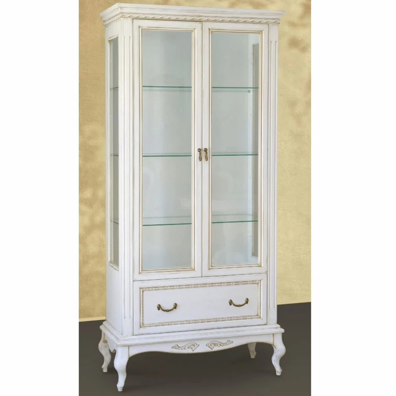 Casa Padrino Luxus Barock Vitrine Weiß / Beige 100 x H. 210 cm - Barock Möbel