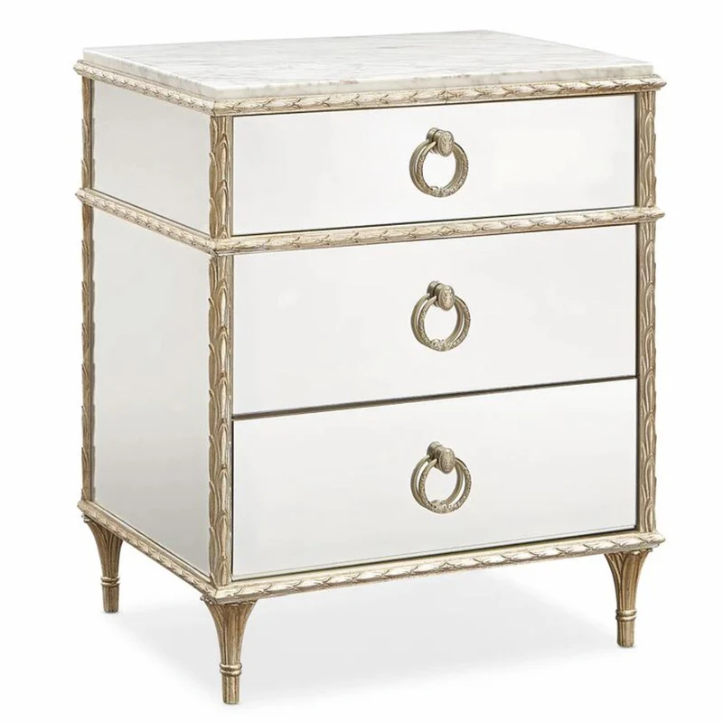 Casa Padrino Luxus Barock Nachtkommode Weiß / Gold H. 71 cm - Verspiegelte Barock Möbel