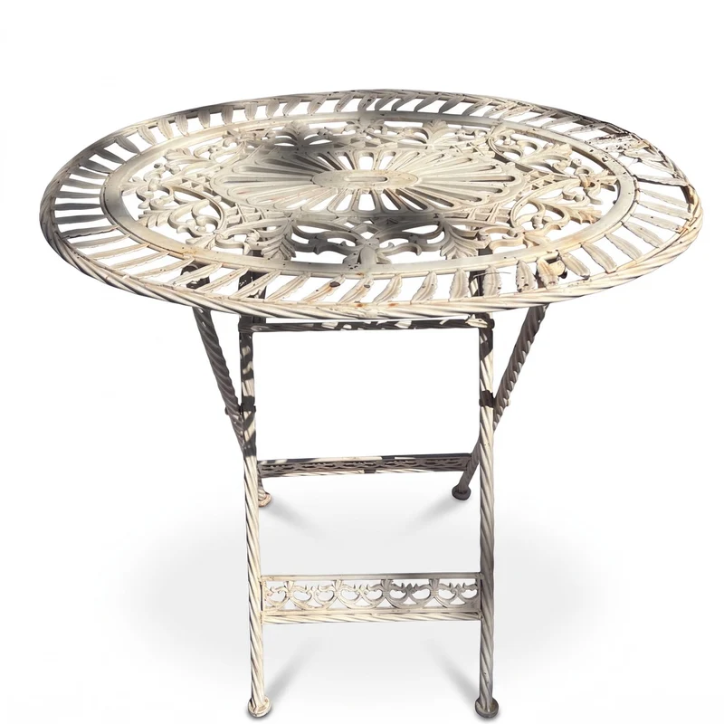 Casa Padrino Jugendstil Gartentisch Creme 70 x 54 x H. 74 cm - Klappbarer Garten Esstisch