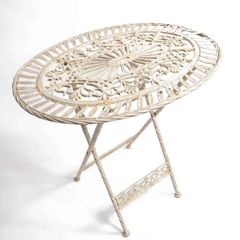 Casa Padrino Jugendstil Gartentisch Creme 70 x 54 x H. 74 cm - Klappbarer Garten Esstisch