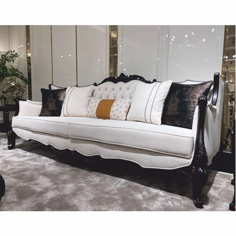 Casa Padrino Luxus Barock Wohnzimmer Sofa Weiß / Dunkelbraun 252 cm - Barock Möbel