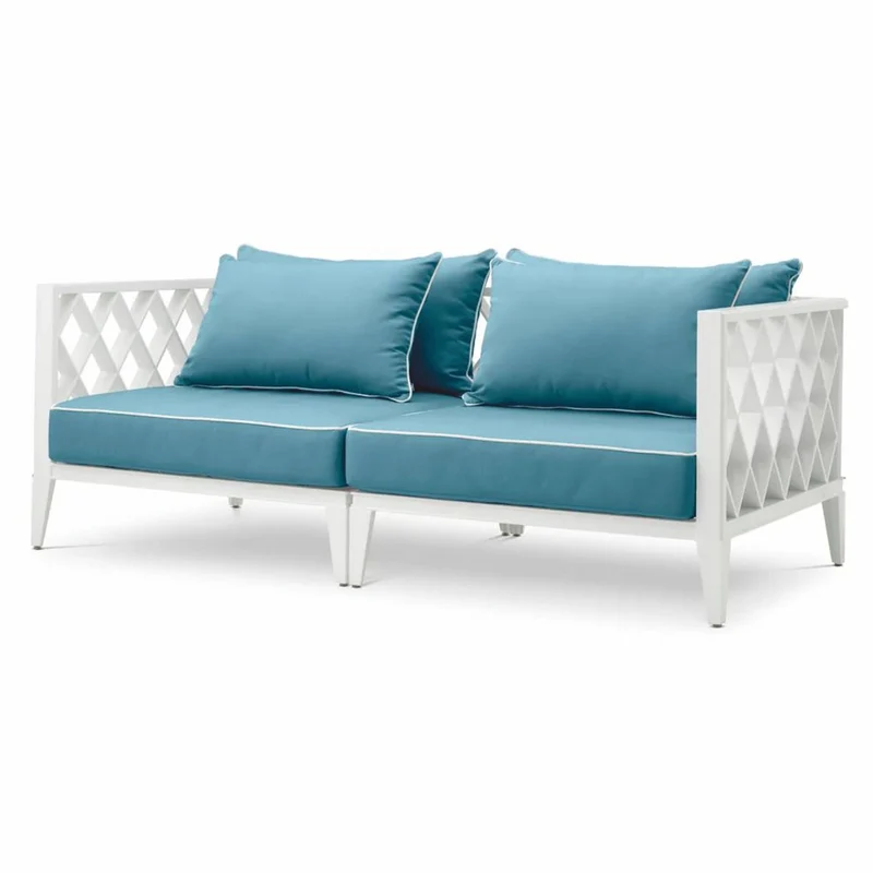 Casa Padrino Luxus Garten Sofa Weiß / Hellblau 186 cm - Outdoor Garten Möbel