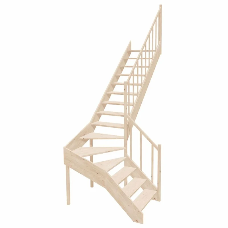 Casa Padrino Luxus Eck-Holztreppe mit Geländer rechte Seite Naturfarben H. 304 cm