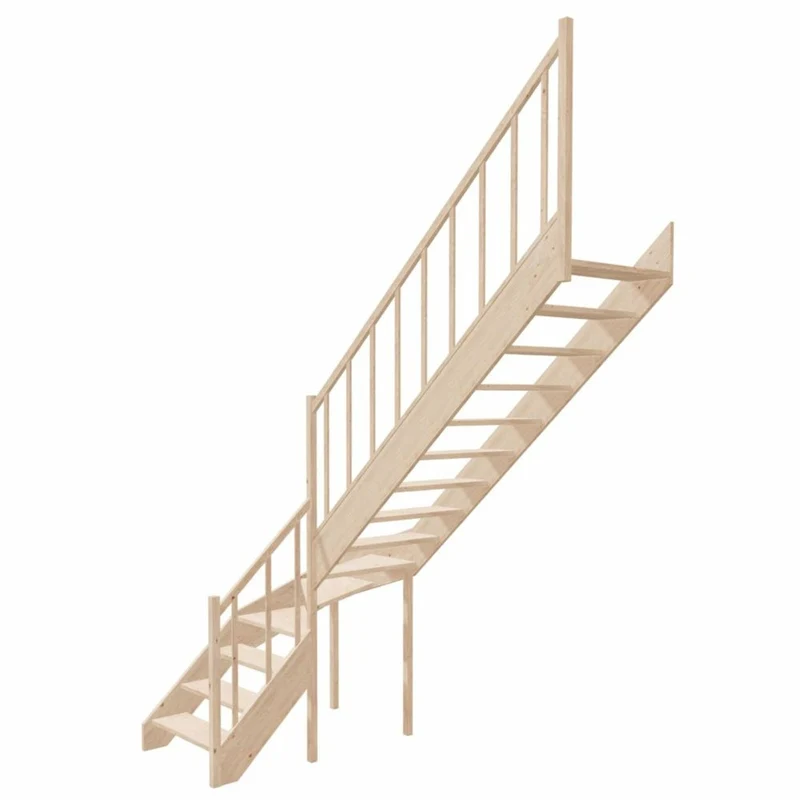 Casa Padrino Luxus Eck-Holztreppe mit Geländer rechte Seite Naturfarben H. 304 cm