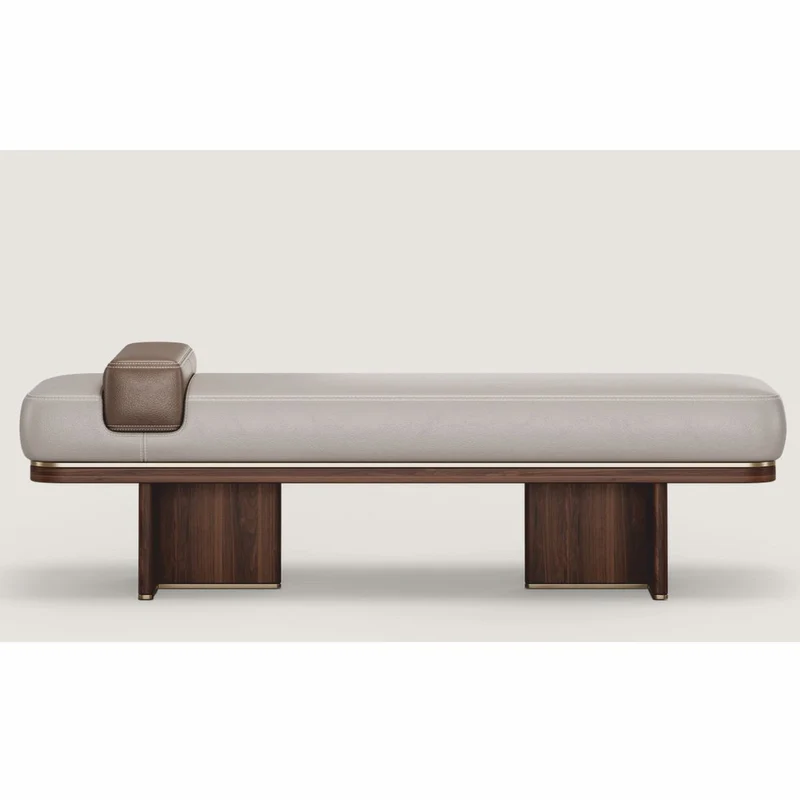 Casa Padrino Luxus Leder Sitzbank Grau / Braun / Messing 150 cm - Echtleder Möbel
