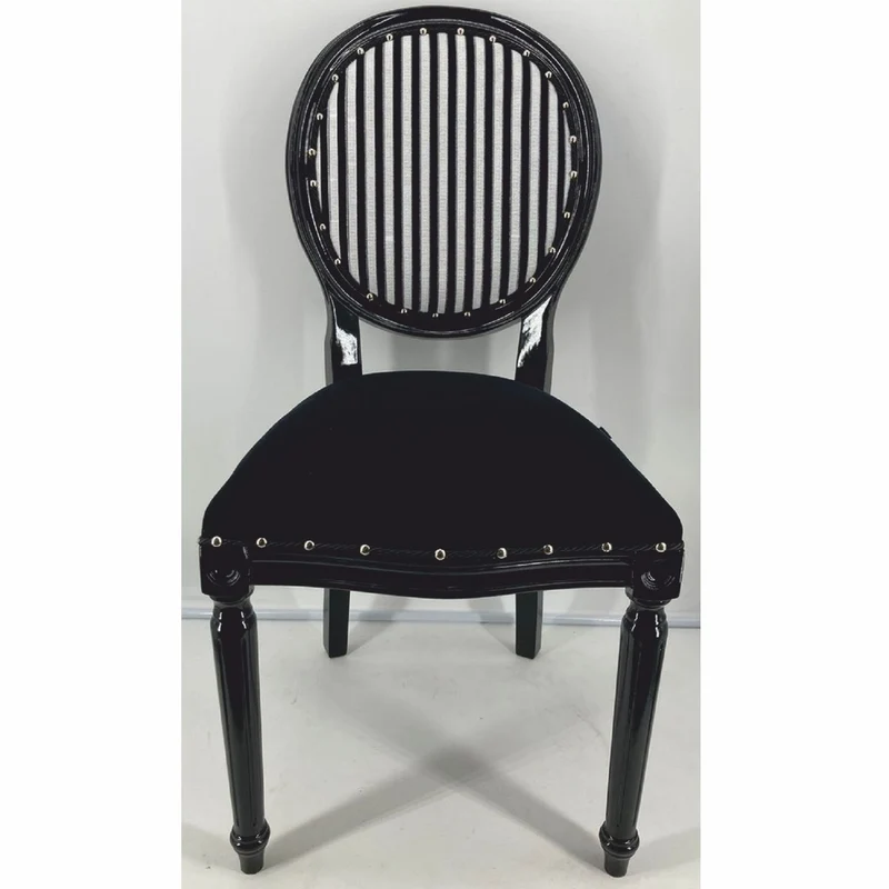 Casa Padrino Luxus Barock Esszimmer Stuhl 4er Set Schwarz / Weiß / Silber - Barock Möbel