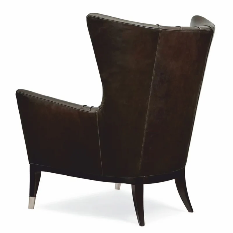 Casa Padrino Luxus Art Deco Leder Ohrensessel Braun / Schwarz / Silber H. 102 cm