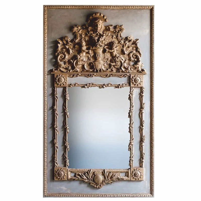 Casa Padrino Luxus Barock Spiegel Grau / Antik Gold H. 187 cm - Made in Italy