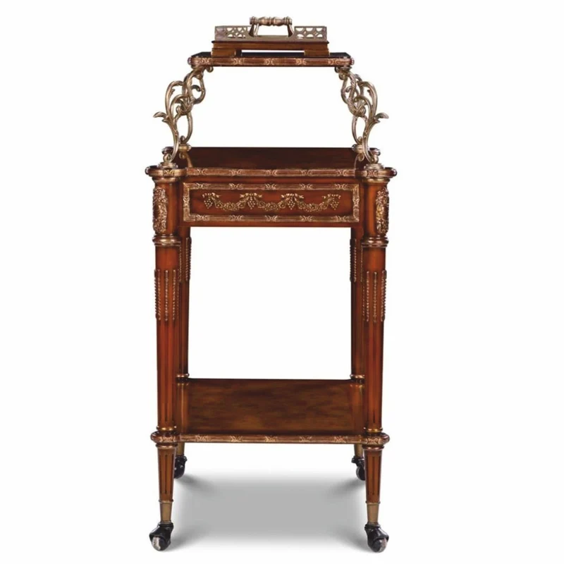 Casa Padrino Luxus Barock Servierwagen Braun / Messing / Silber - Barockstil Teewagen
