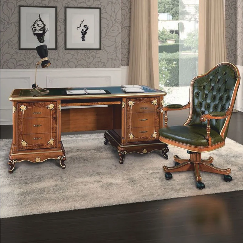 Casa Padrino Luxus Barock Schreibtisch Braun / Gold / Grün 180 cm - Made in Italy