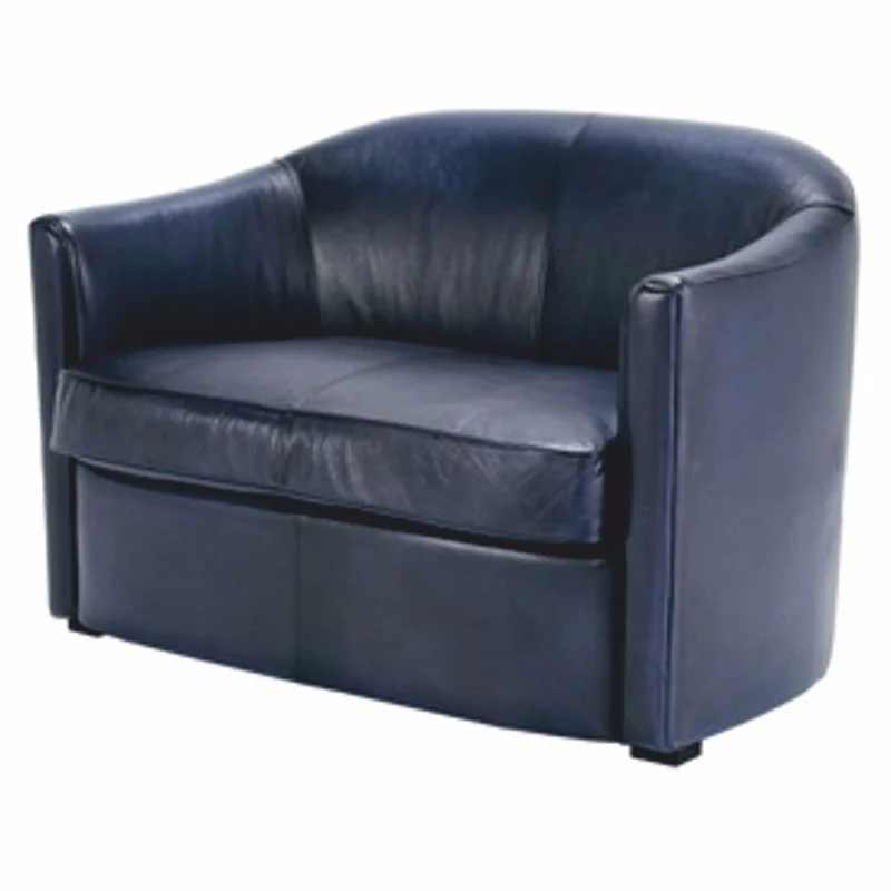 Casa Padrino Luxus Leder Sofa Blau / Schwarz 120 cm - Echtleder Möbel