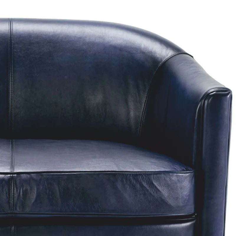 Casa Padrino Luxus Leder Sofa Blau / Schwarz 120 cm - Echtleder Möbel