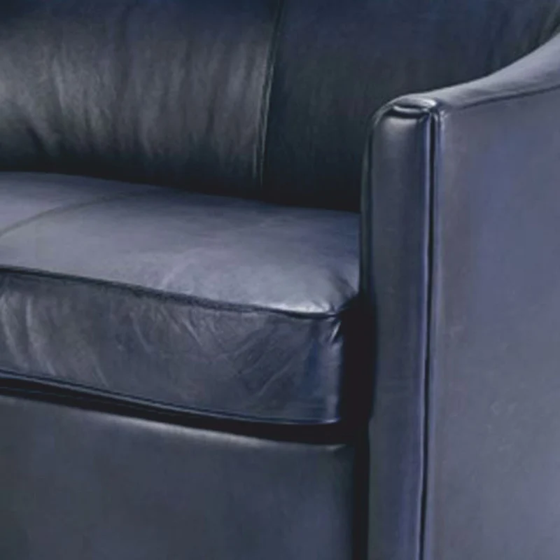 Casa Padrino Luxus Leder Sofa Blau / Schwarz 120 cm - Echtleder Möbel
