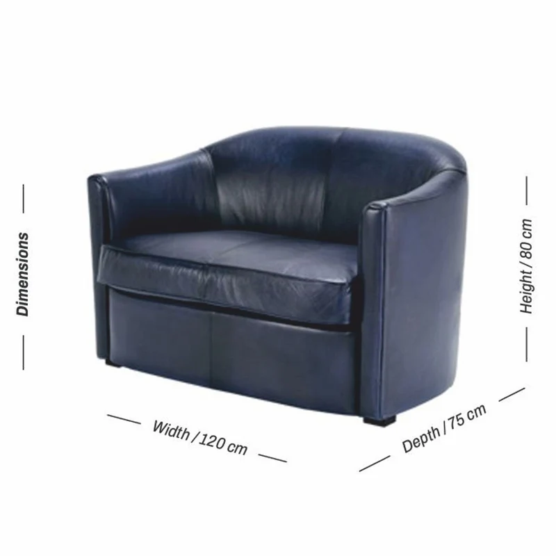 Casa Padrino Luxus Leder Sofa Blau / Schwarz 120 cm - Echtleder Möbel
