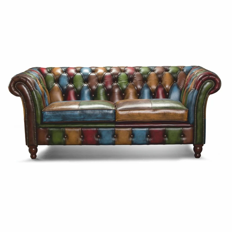Casa Padrino Luxus Chesterfield Echtleder 2er Sofa Bunt / Dunkelbraun 200 cm