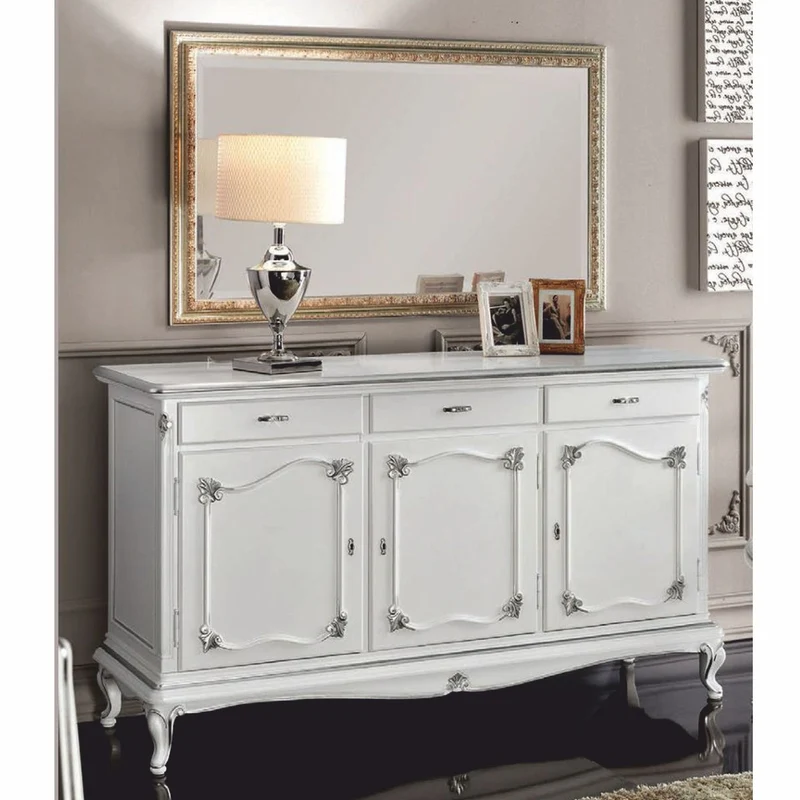 Casa Padrino Luxus Barock Sideboard Weiß / Silber 180 cm - Barock Möbel - Made in Italy