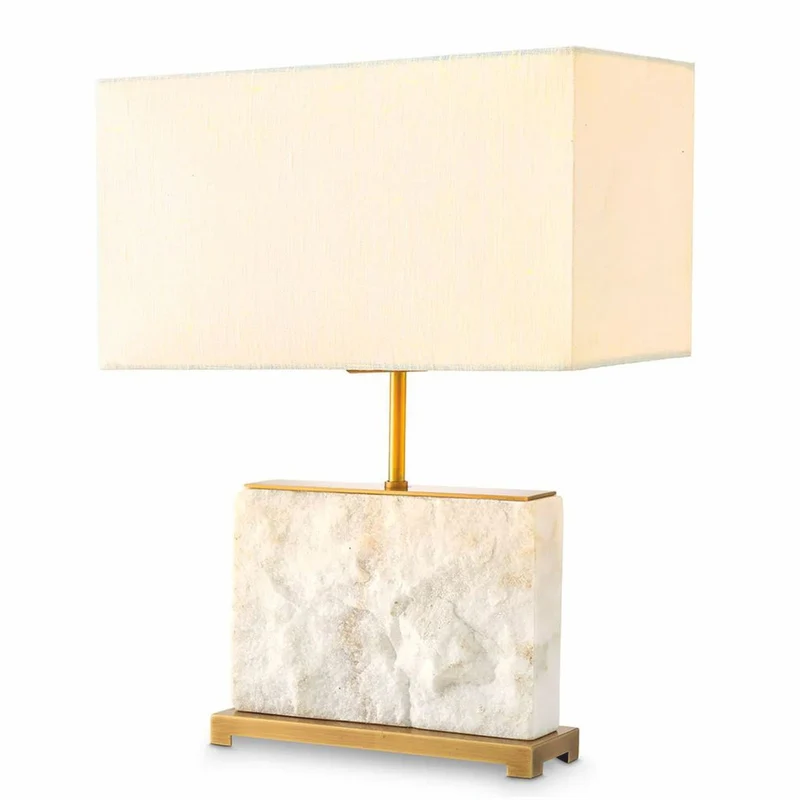Casa Padrino Luxus Marmor Tischleuchte Weiß / Antik Messing H. 55 cm - Marmor Schreibtischleuchten