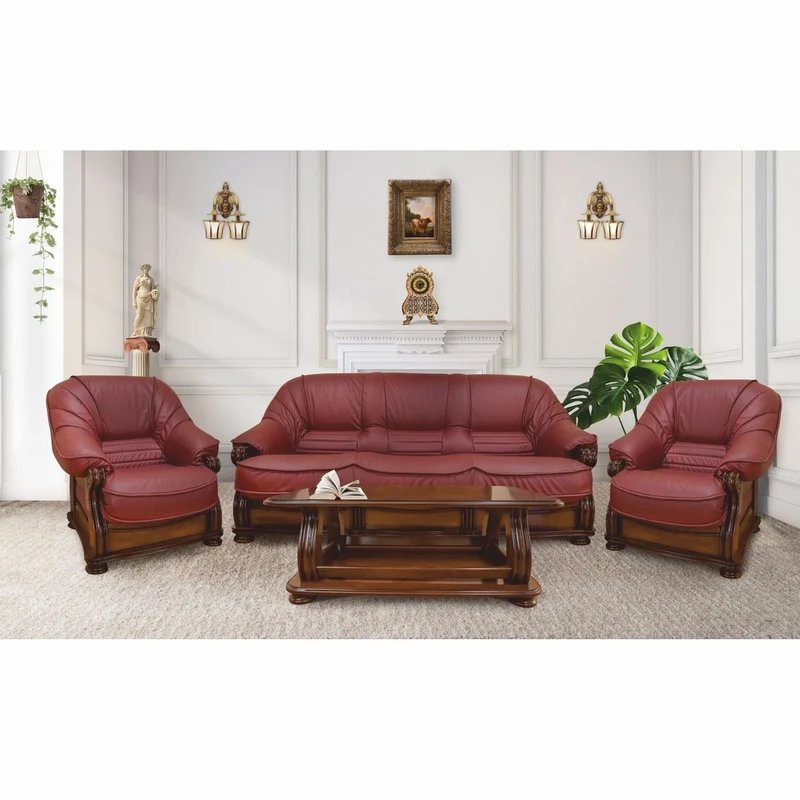 Casa Padrino Luxus Barock Leder Sessel Bordeauxrot / Braun - Barock Möbel