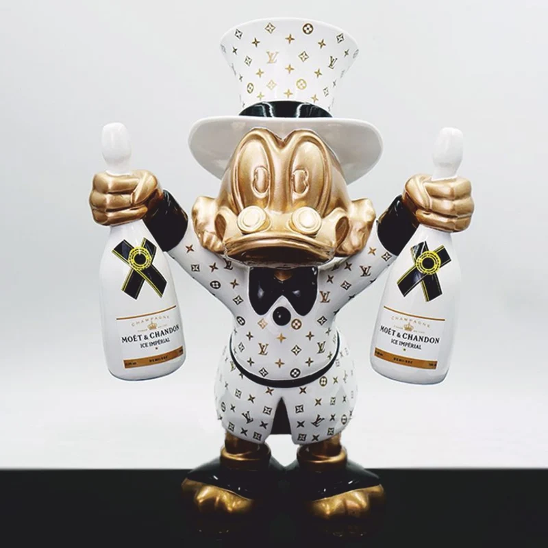 Casa Padrino Deko Figur Ente Weiß / Gold / Schwarz H. 45 cm - Deko Skulptur