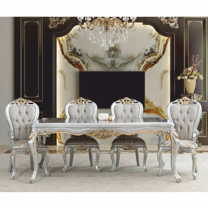 Casa Padrino Luxus Barock Esszimmer Stuhl Grau / Silber / Gold - Barock Möbel
