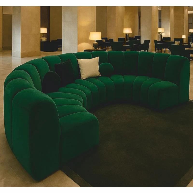 Casa Padrino Luxus Sofa Dunkelgrün 330 cm - Gebogenes Wohnzimmer Sofa - Luxus Möbel