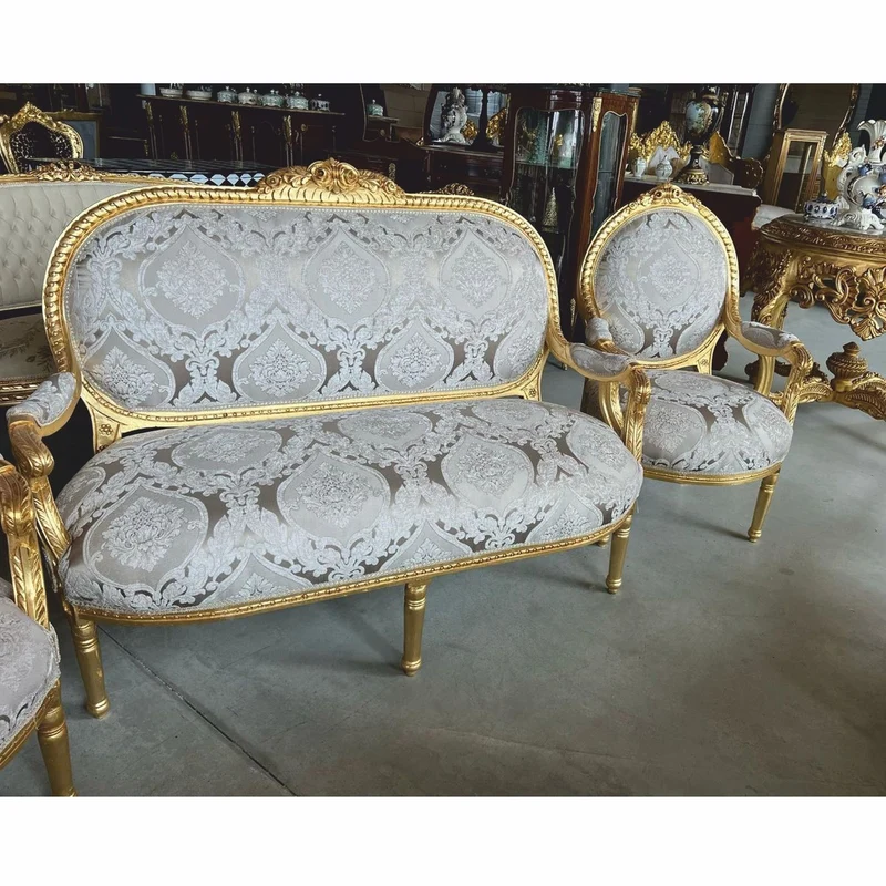 Casa Padrino Barock 2er Sofa Grau / Gold 150 cm - Barock Möbel