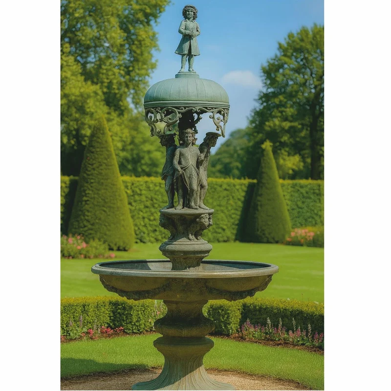 Casa Padrino Barock Bronze Springbrunnen Antik Grün H. 290 cm - Barock Garten Deko