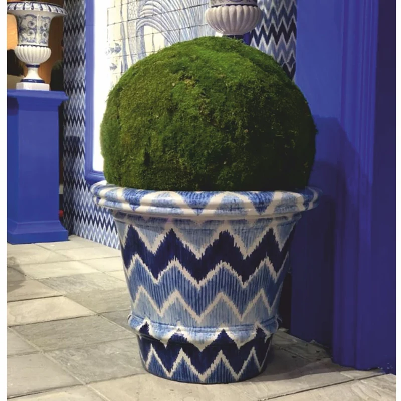 Casa Padrino Luxus Keramik Blumentopf Blau / Weiß Ø 79 x H. 63 cm - Garten Deko
