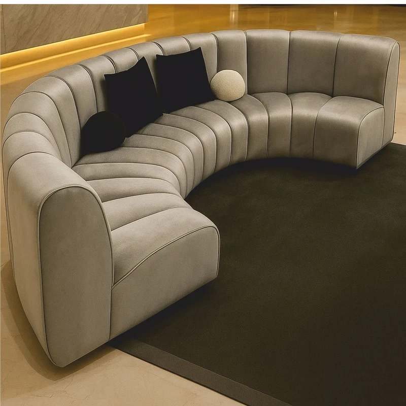 Casa Padrino Luxus Sofa Silber 330 cm - Gebogenes Wohnzimmer Sofa - Luxus Möbel