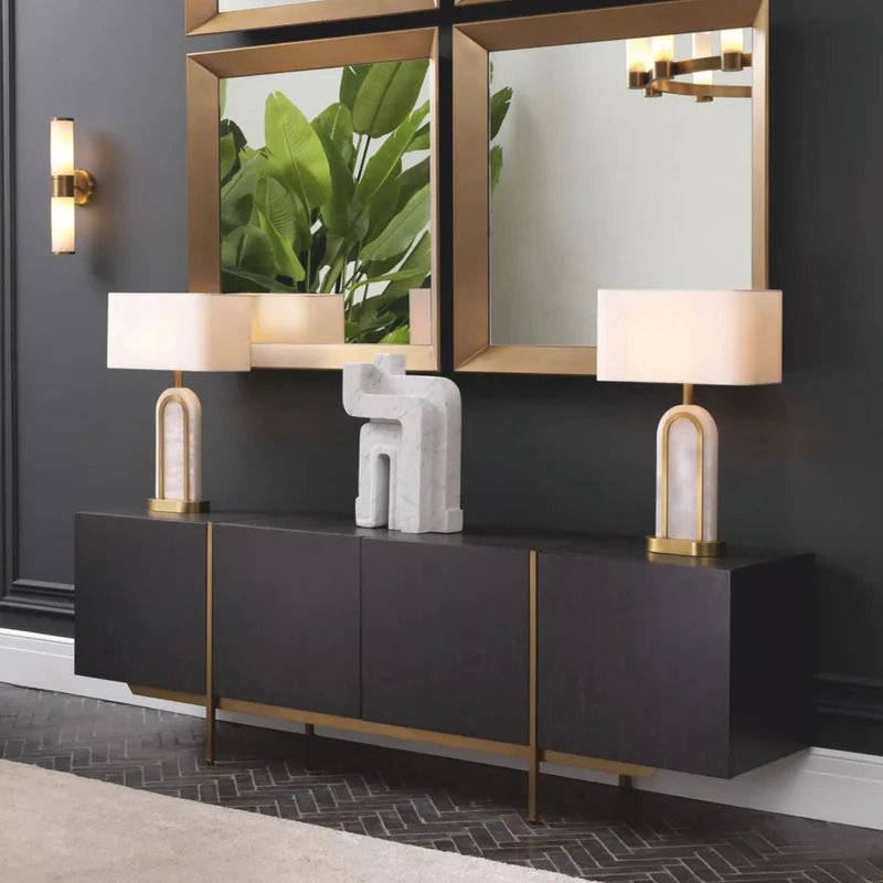 Casa Padrino Luxus Sideboard Schwarzgrau / Messing 225,5 cm - Luxus Möbel