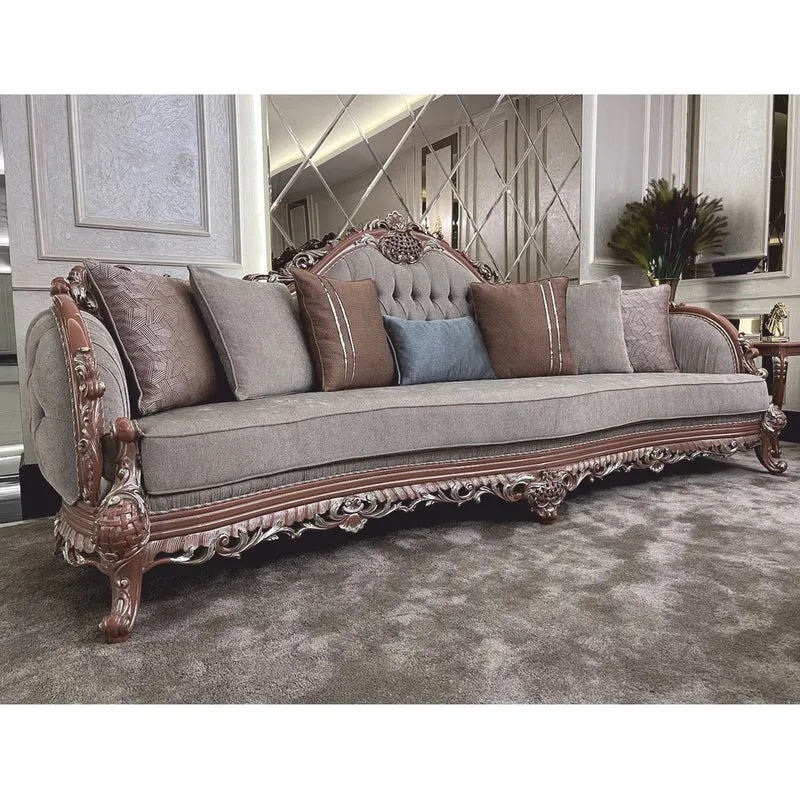 Casa Padrino Luxus Barock Wohnzimmer Sofa Grau / Braun / Silber 295 cm - Barock Möbel
