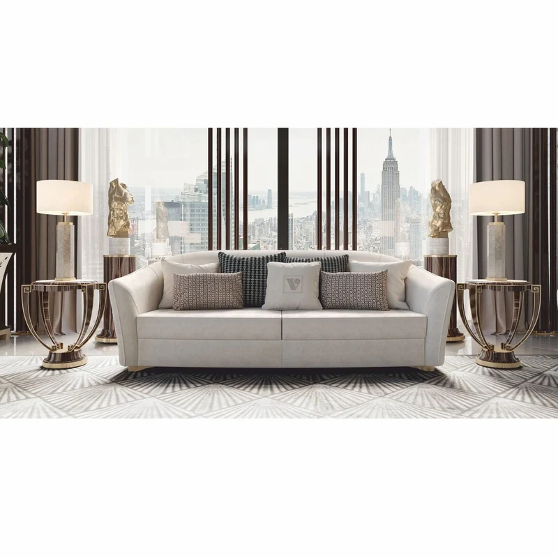 Casa Padrino Luxus Chesterfield Hotel Sofa Grau / Gold 245 cm - Made in Italy