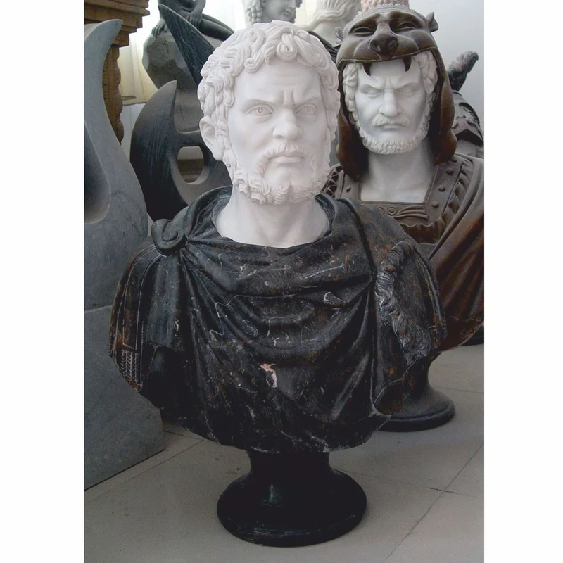Casa Padrino Luxus Antik Stil Marmor Büste Römer Weiß / Schwarz H. 80 cm - Deko Skulptur