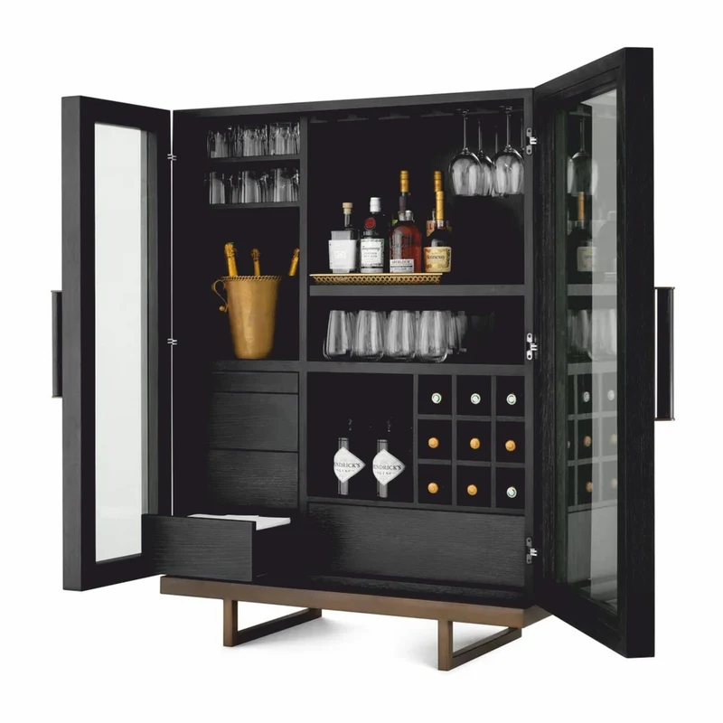 Casa Padrino Luxus Barschrank Schwarzgrau / Bronze H. 150 cm - Bar Möbel
