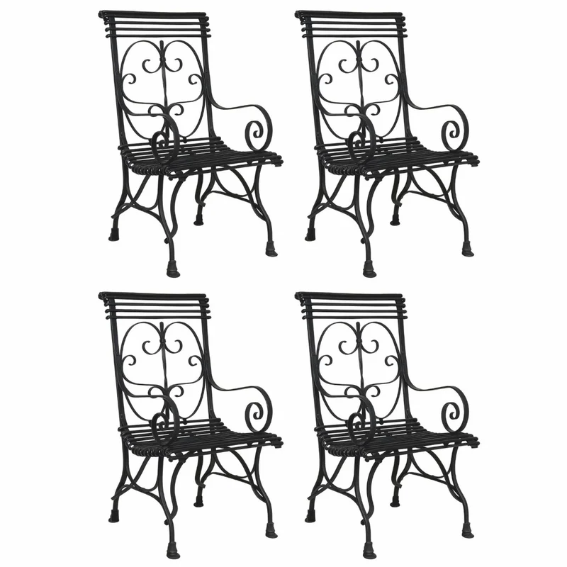 Casa Padrino Jugendstil Schmiedeeisen Gartenstuhl 4er Set Schwarz - Garten Möbel