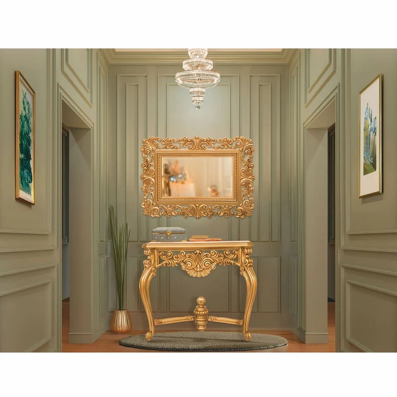 Casa Padrino Luxus Barock Konsole mit Wandspiegel Gold - Prunkvolle Barock Möbel