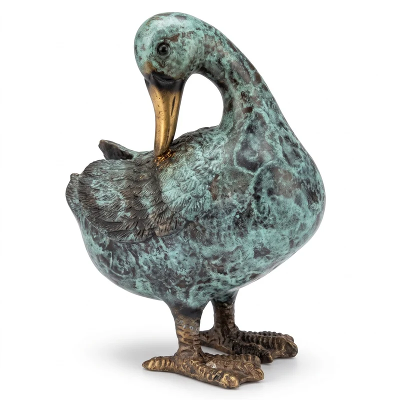 Casa Padrino Deko Bronze Figur Ente Mintgrün / Bronze H. 16 cm - Garten Deko