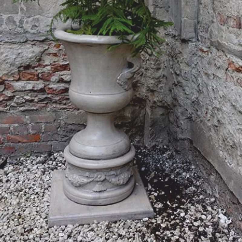Casa Padrino Barock Blumentopf mit Sockel Grau H. 108 cm - Barock Garten Deko